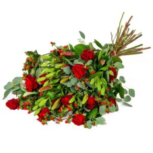 Rouwboeket klassiek rood/roze