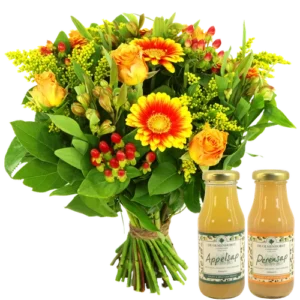 Boeket geel oranje + Olmenhorst sappen