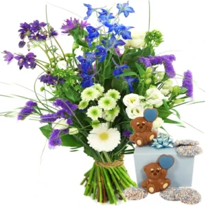 Plukboeket geboorte jongen + geboorte chocolade