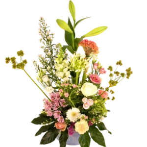 Pluk bloemstuk roze wit H 60cm x B 30cm