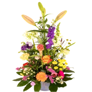 Pluk bloemstuk bont H 60cm x B 30cm