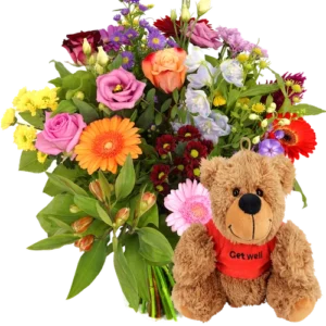 Beterschap boeket + knuffel Get Well
