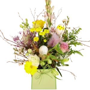 Tasje met boeket Paasbloemen