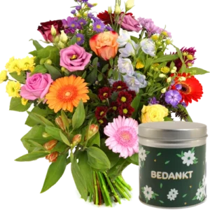 Bloemen Bestellen En Laten Bezorgen, Goedkoop & Snel! 2 Bedankt bloemen + snoep blikje bedankt