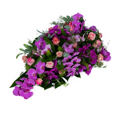 Rouwarrangement Druppel Orchidee roze-paars 1 Rouwarrangement Druppel Orchidee roze-paars