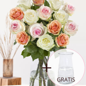 Rozenboeket Lena + gratis glasvaas Aafke